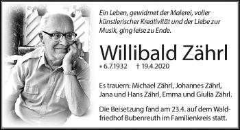 Traueranzeige von Willibald Zährl von Erlanger Nachrichten Lokal