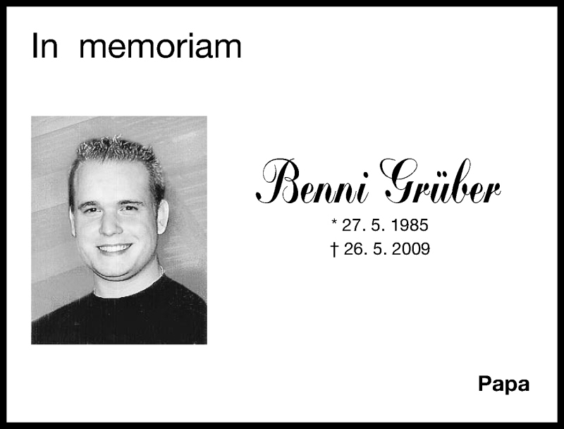  Traueranzeige für Benni Grüber vom 26.05.2020 aus Fürther Nachrichten Lokal