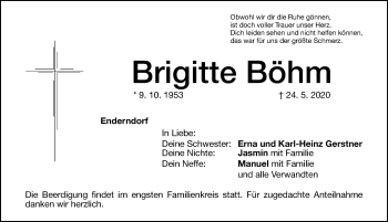Traueranzeige von Brigitte Böhm von Altmühl-Bote Lokal