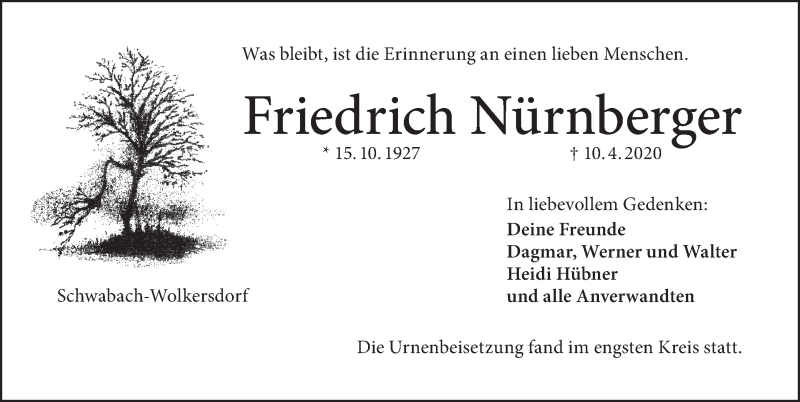 Traueranzeigen Von Friedrich Nürnberger | Trauer.nn.de