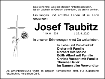 Traueranzeige von Josef Taubitz von Gesamtausgabe Nürnberger Nachrichten/ Nürnberger Ztg.