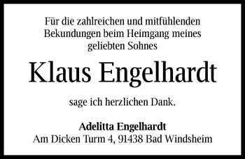 Traueranzeige von Klaus Engelhardt von Windsheimer Zeitung Lokal