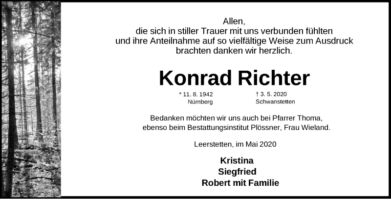  Traueranzeige für Konrad Richter vom 30.05.2020 aus Schwabach
