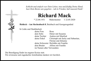 Traueranzeige von Richard Mack von Roth-Hilpoltsteiner Volkszeitung Lokal