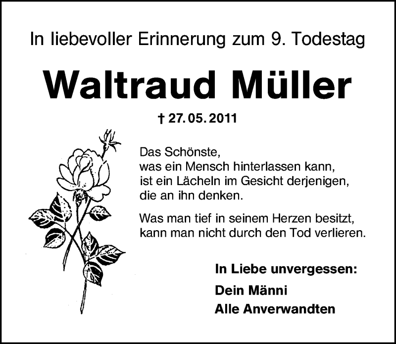  Traueranzeige für Waltraud Müller vom 27.05.2020 aus Schwabach
