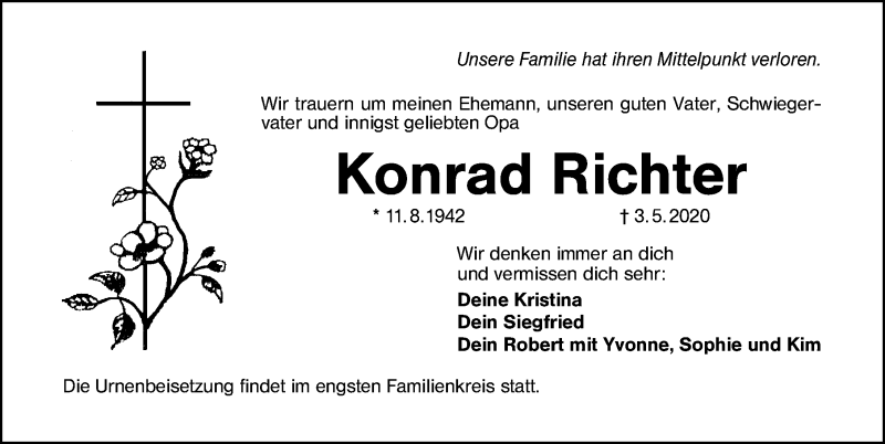  Traueranzeige für Konrad Richter vom 09.05.2020 aus SCHWABACH