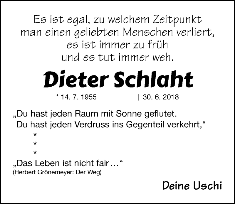 Traueranzeige für Dieter Schlaht vom 27.06.2020 aus Gesamtausgabe Nürnberger Nachrichten/ Nürnberger Ztg.