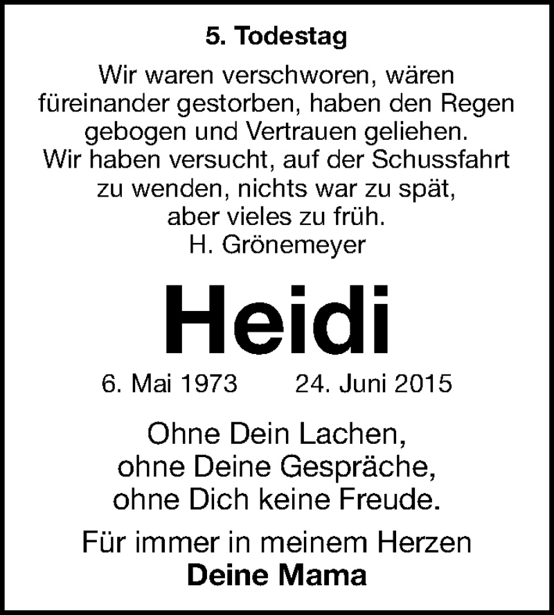  Traueranzeige für Heidi Rößler vom 24.06.2020 aus Gesamtausgabe Nürnberger Nachrichten/ Nürnberger Ztg.