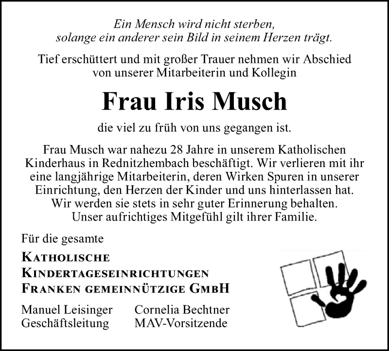  Traueranzeige für Iris Musch vom 13.06.2020 aus Schwabach