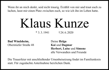 Traueranzeige von Klaus Kunze von Windsheimer Zeitung Lokal