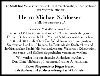 Traueranzeige von Michael Schlosser von Windsheimer Zeitung Lokal