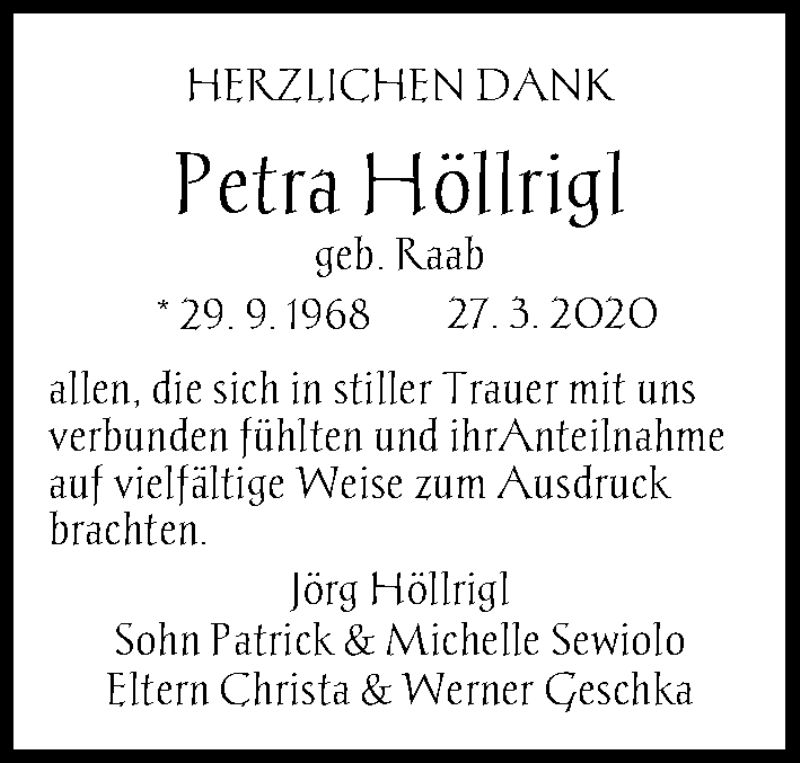  Traueranzeige für Petra Höllrigl vom 17.06.2020 aus Fürther Nachrichten Lokal