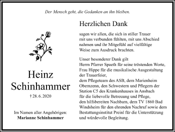 Traueranzeige von Heinz Schinhammer von Windsheimer Zeitung Lokal