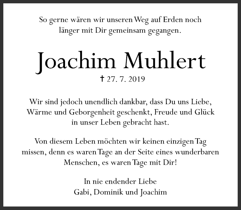  Traueranzeige für Joachim Muhlert vom 25.07.2020 aus Gesamtausgabe Nürnberger Nachrichten/ Nürnberger Ztg.