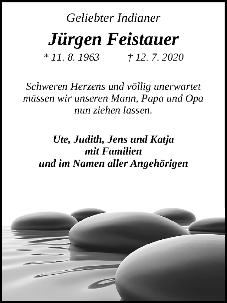 Traueranzeige für Jürgen Feistauer vom 18.07.2020 aus Gesamtausgabe Nürnberger Nachrichten/ Nürnberger Ztg.