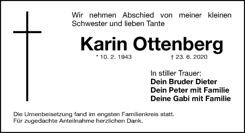  Traueranzeige für Karin Ottenberg vom 11.07.2020 aus Fürther Nachrichten Lokal