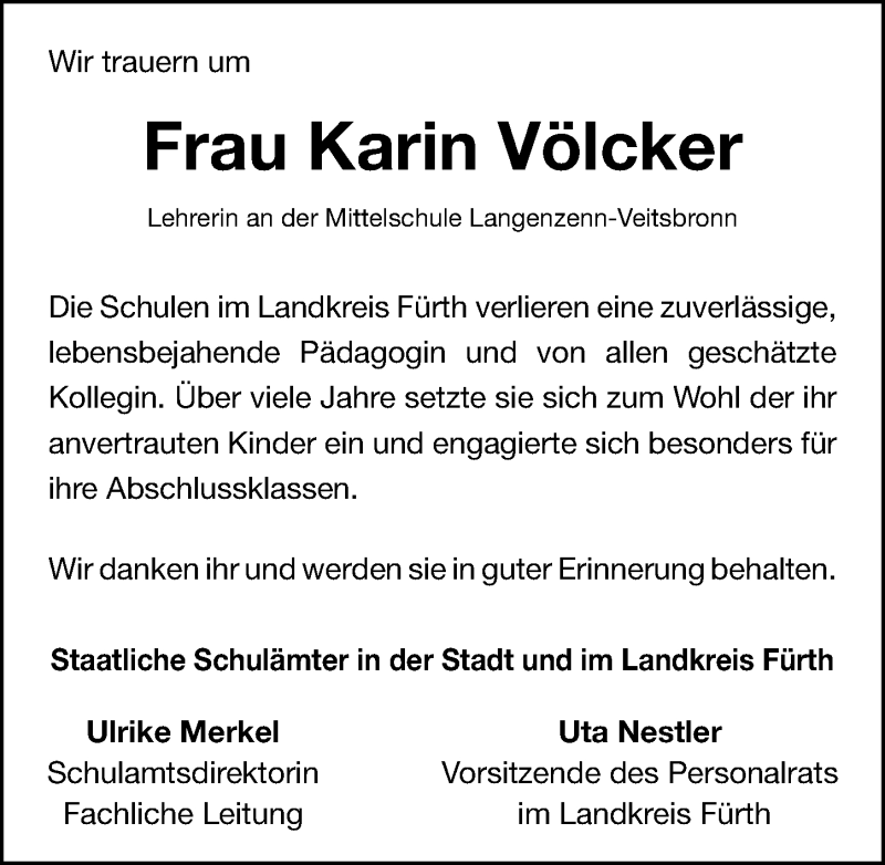  Traueranzeige für Karin Völcker vom 10.07.2020 aus Fürther Nachrichten Lokal