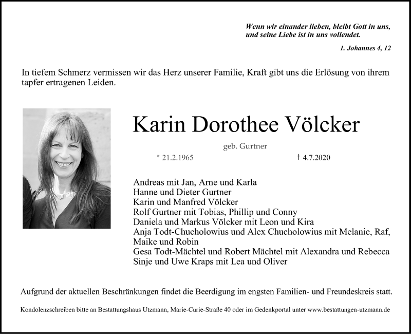 Traueranzeige für Karin Völcker vom 08.07.2020 aus Erlanger Nachrichten Lokal