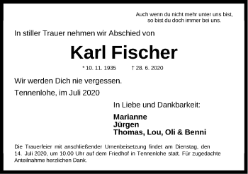 Traueranzeige von Karl Fischer von Erlanger Nachrichten Lokal