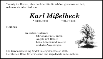 Traueranzeige von Karl Mißelbeck von Roth-Hilpoltsteiner Volkszeitung Lokal