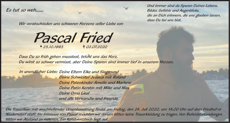  Traueranzeige für Pascal Fried vom 11.07.2020 aus Nordbayerische Nachrichten Herzogenaurach Lokal