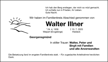 Traueranzeige von Walter Illner von Roth-Hilpoltsteiner Volkszeitung Lokal