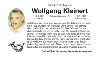 Traueranzeige von Wolfgang Kleinert von Gesamtausgabe Nürnberger Nachrichten/ Nürnberger Ztg.