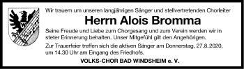 Traueranzeige von Alois Bromma von Windsheimer Zeitung Lokal