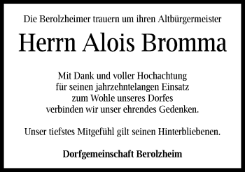 Traueranzeige von Alois Bromma von Windsheimer Zeitung Lokal