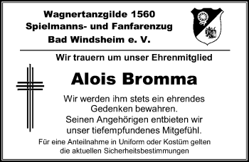 Traueranzeige von Alois Bromma von Windsheimer Zeitung Lokal