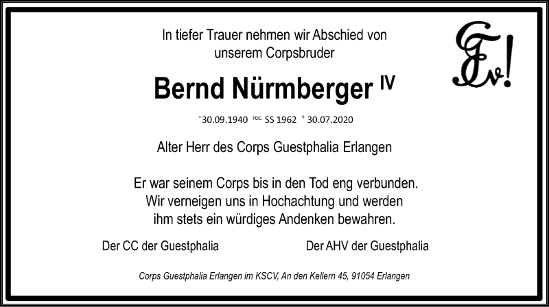  Traueranzeige für Bernd Nürmberger vom 08.08.2020 aus Erlanger Nachrichten Lokal