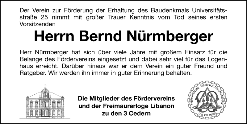  Traueranzeige für Bernd Nürmberger vom 08.08.2020 aus Erlanger Nachrichten Lokal