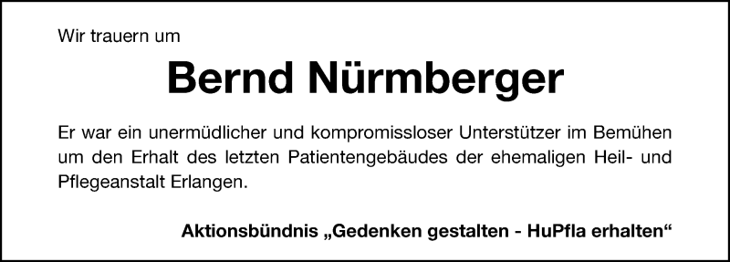 Traueranzeige für Bernd Nürmberger vom 08.08.2020 aus Erlanger Nachrichten Lokal