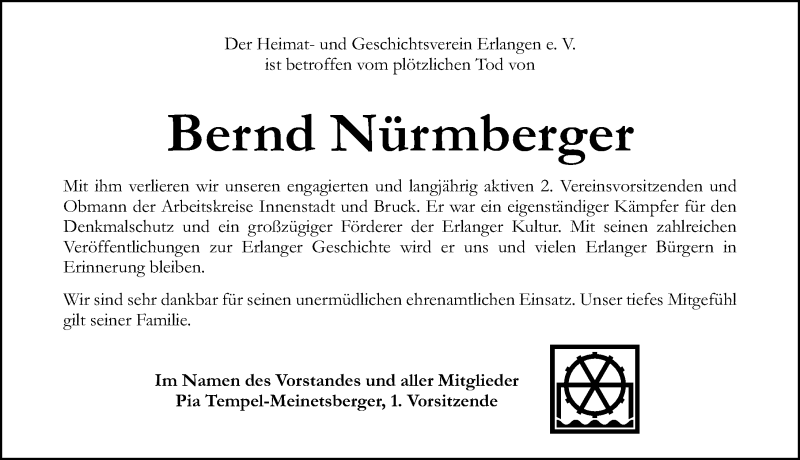  Traueranzeige für Bernd Nürmberger vom 11.08.2020 aus Erlanger Nachrichten Lokal