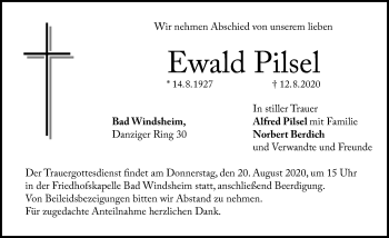 Traueranzeige von Ewald Pilsel von Windsheimer Zeitung Lokal