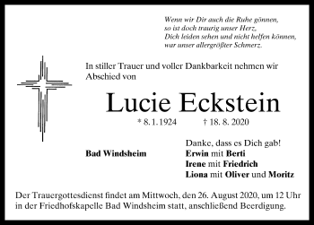 Traueranzeige von Lucie Eckstein von Windsheimer Zeitung Lokal