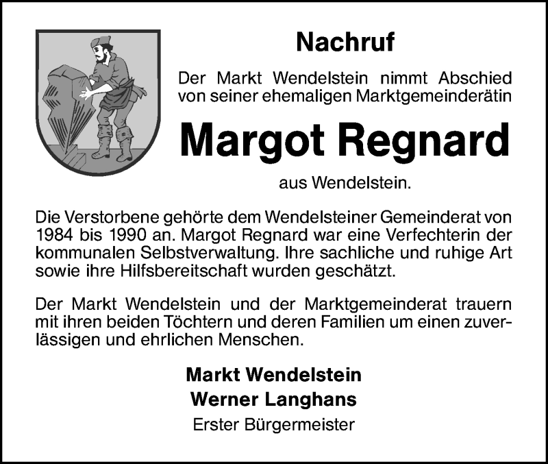  Traueranzeige für Margot Regnard vom 28.08.2020 aus Schwabach