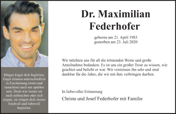 Traueranzeige von Maximilian Federhofer von Neumarkter Nachrichten Lokal