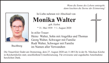 Traueranzeige von Monika Walter von Neumarkter Nachrichten Lokal