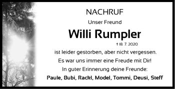Traueranzeige von Willi Rumpler von Nordbayerische Nachrichten Forchheim Lokal
