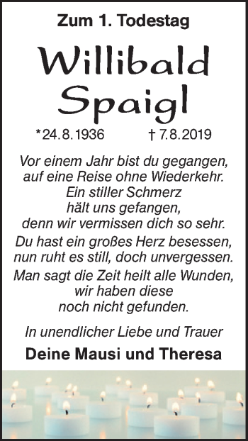 Traueranzeige von Willibald Spaigl von Schwabach