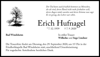 Traueranzeige von Erich Hufnagel von Windsheimer Zeitung Lokal