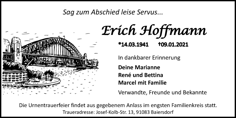  Traueranzeige für Erich Hoffmann vom 16.01.2021 aus Erlanger Nachrichten Lokal