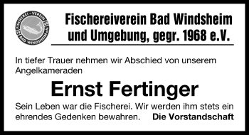 Traueranzeige von Ernst Fertinger von Windsheimer Zeitung Lokal