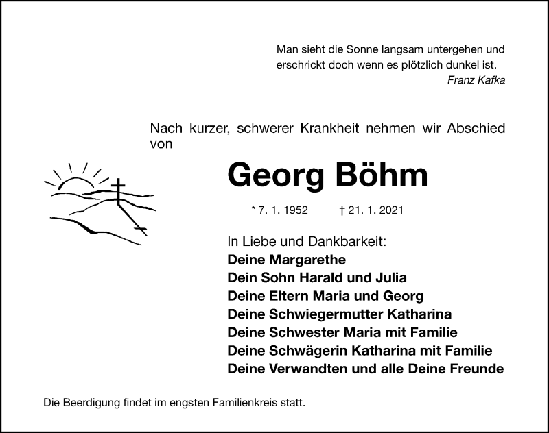  Traueranzeige für Georg Böhm vom 23.01.2021 aus Gesamtausgabe Nürnberger Nachrichten/ Nürnberger Ztg.