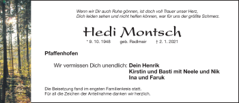 Traueranzeige von Hedi Montsch von Roth-Hilpoltsteiner Volkszeitung Lokal