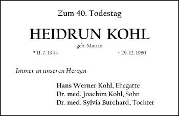 Traueranzeige von Heidrun Kohl von Fürther Nachrichten Lokal