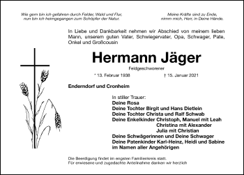 Traueranzeige von Hermann Jäger von Altmühl-Bote Lokal