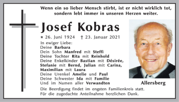 Traueranzeige von Josef Kobras von Roth-Hilpoltsteiner Volkszeitung Lokal