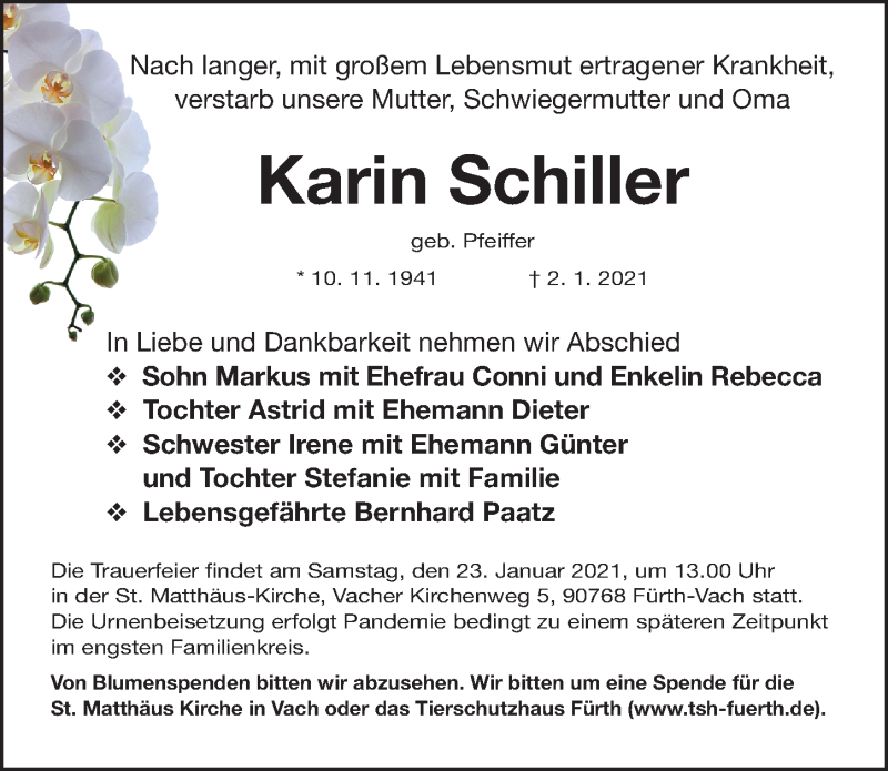 Traueranzeigen Von Karin Schiller | Trauer.nn.de